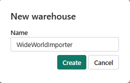 Screenshot of the New warehouse dialog box, showing where to enter a warehouse name, set the Sensitivity, and select Create.