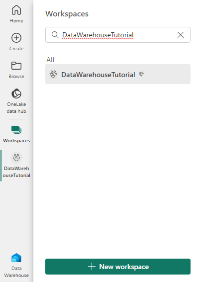 Screenshot of the Workspaces panel, showing where to search for and select a workspace.