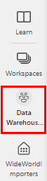 Data Warehouse 자습서를 선택할 위치를 보여 주는 탐색 메뉴의 스크린샷.