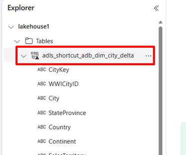 Screenshot showing location of newly created ADLS shortcut.