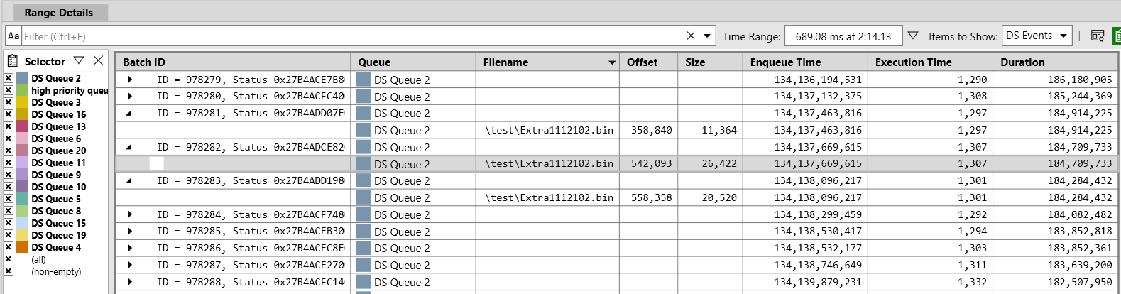 PIX DirectStorage 범위별 세부 정보