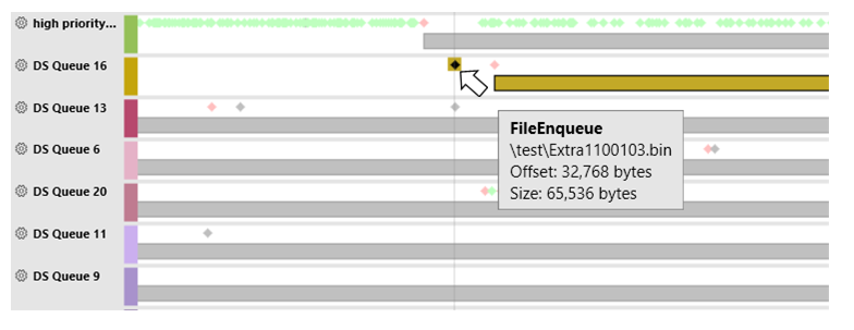 PIX DirectStorage 타임라인 선택 강조 표시됨