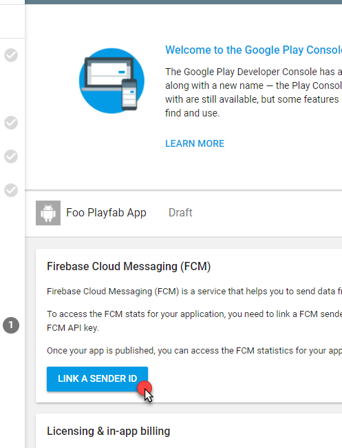 Google Play - FCM 패널 - 발신자 ID 연결