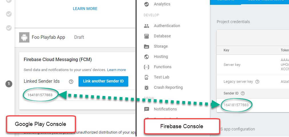 Google Play 콘솔 - Firebase 콘솔 - 발신자 ID와 일치함