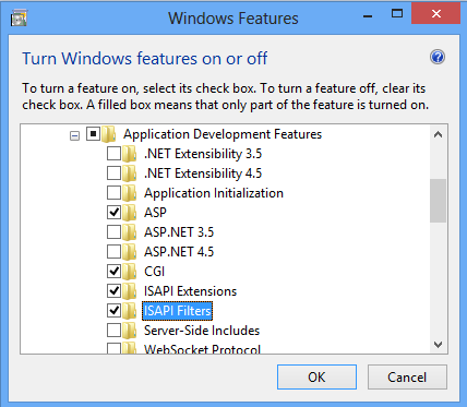 Windows 8 인터페이스에서 선택한 IS AP I 필터의 스크린샷.