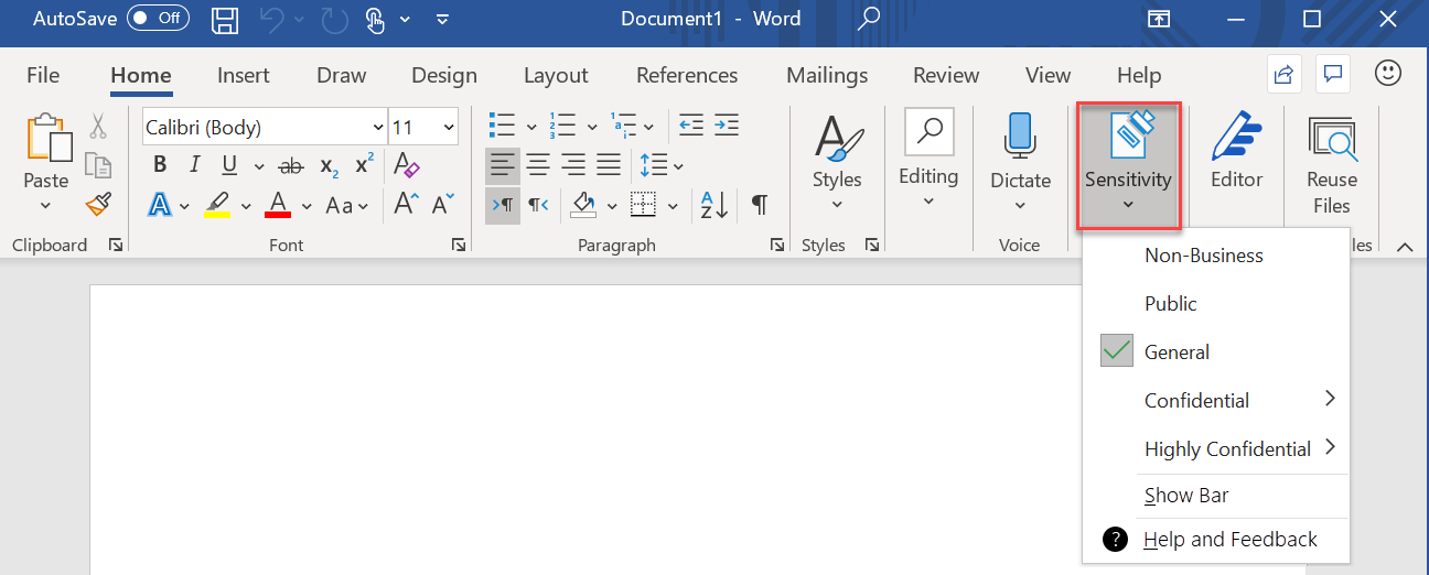 Microsoft Office의 통합 레이블 지정 클라이언트에 대한 샘플 단추