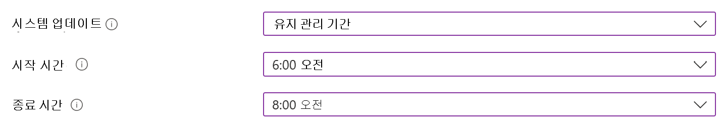 Microsoft Intune 관리 센터에서 Android Enterprise 디바이스에 대한 유지 관리 기간이 있는 시스템 업데이트 설정을 보여 주는 스크린샷
