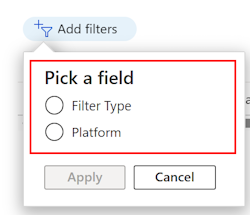 Microsoft Intune 플랫폼 및 프로필 유형별로 기존 할당 필터 목록을 필터링하는 방법을 보여 주는 스크린샷