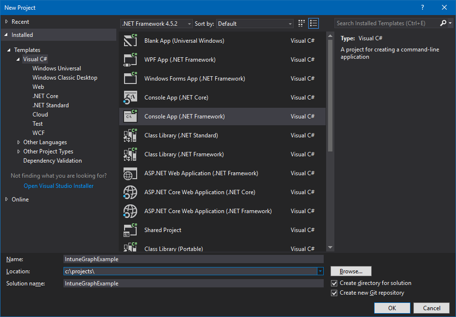 Visual Studio에서 C# 콘솔 앱 프로젝트 만들기