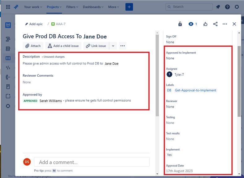 Jira 승인 보드 설명, 승인, 데이터, 강조 표시.