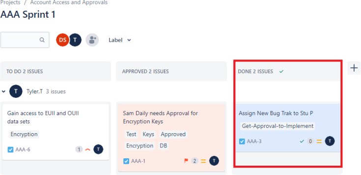 2개 문제가 있는 Jira 티켓이 완료된 것으로 확인되었습니다.