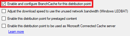 A screenshot of the BranchCache Settings for Distribution Points.