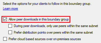 A screenshot of the Peer download settings for Boundary Groups.
