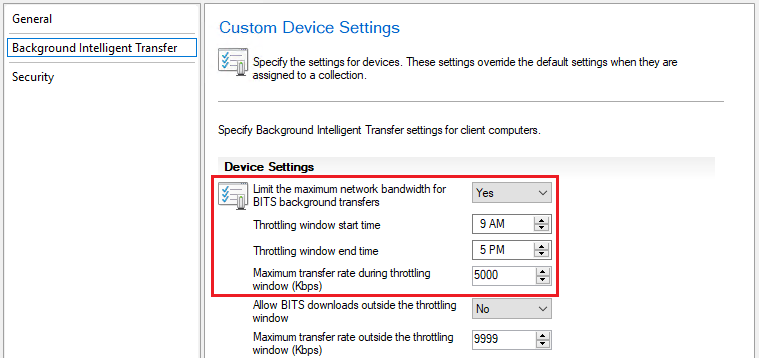 A screenshot of the Custom Device Settings for BITS.