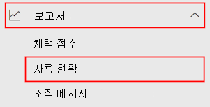 Microsoft 365 관리 센터에서 보고서를 선택한 다음 사용량을 선택합니다.