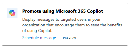 Microsoft 365 Copilot 채택에 대한 권장 카드 보여 주는 스크린샷