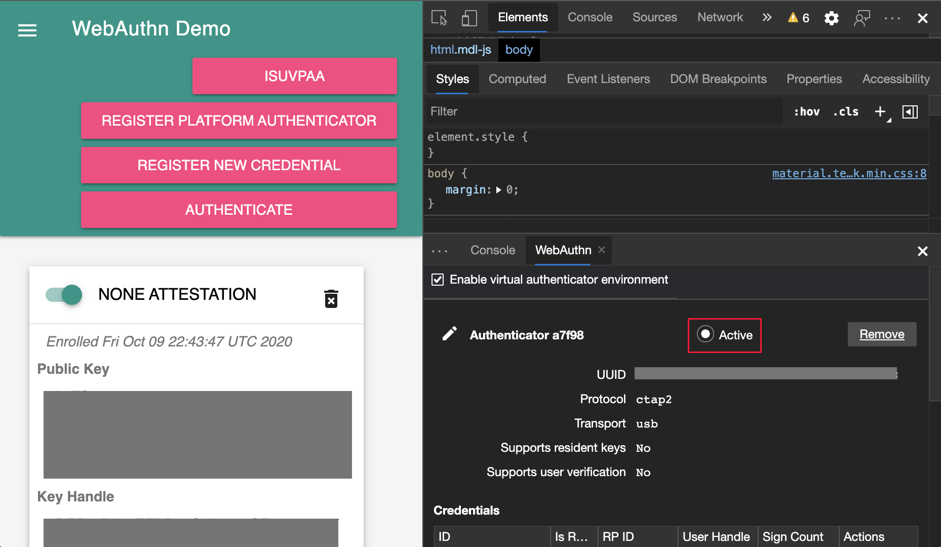 Setting the active authenticator