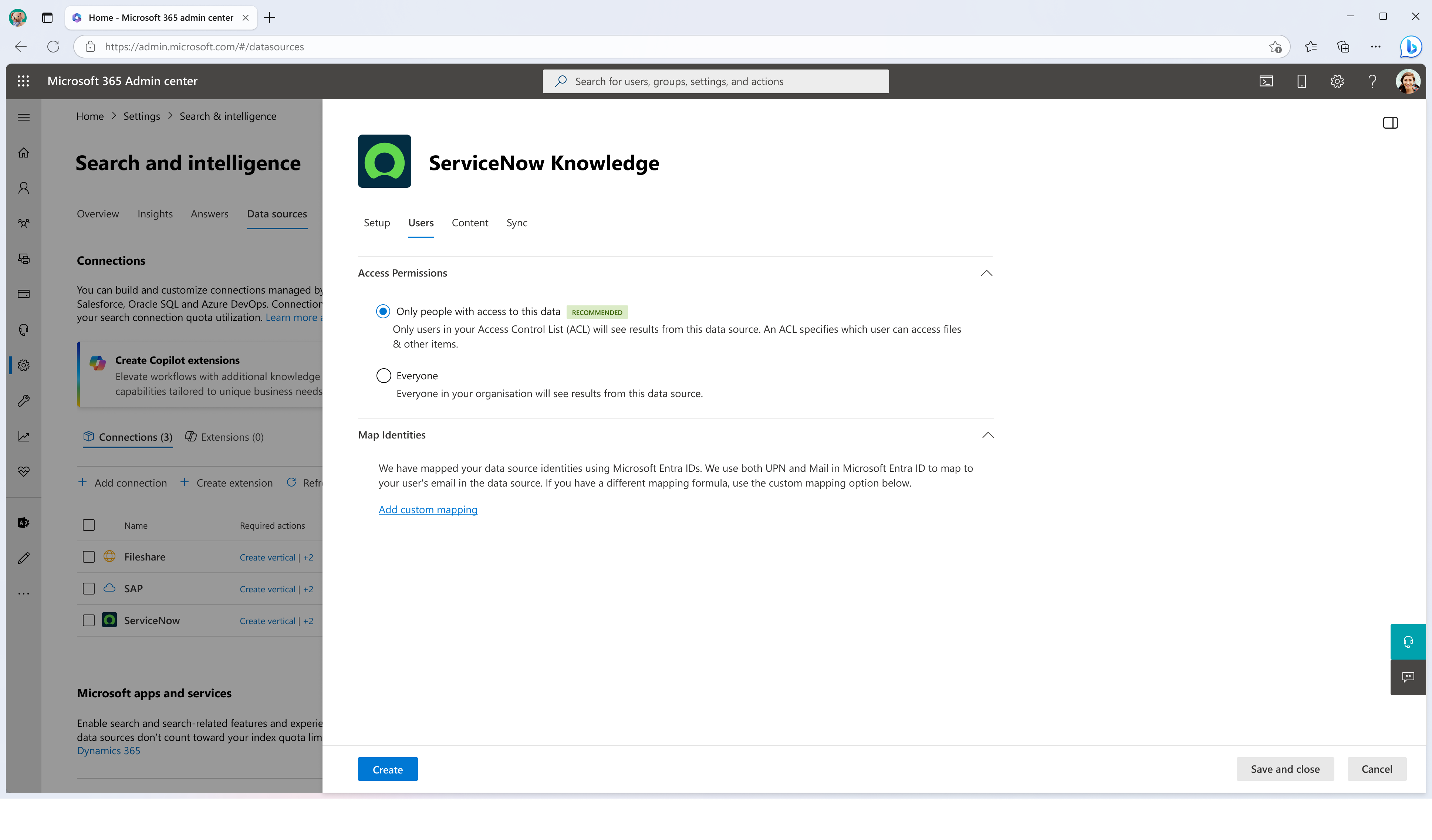Configure settings related to Users Screenshot that shows Users tab where you can configure access permissions and user mapping rules