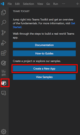Screenshot shows how to create a new app in Visual Studio Code.