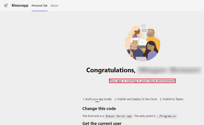 Screenshot shows that your app is running in your Azure environment.