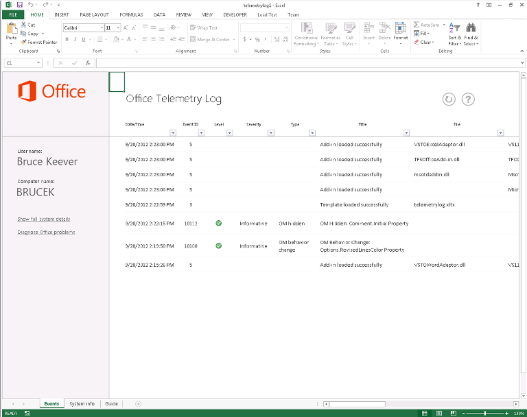 The Office Event Viewer displaying records.