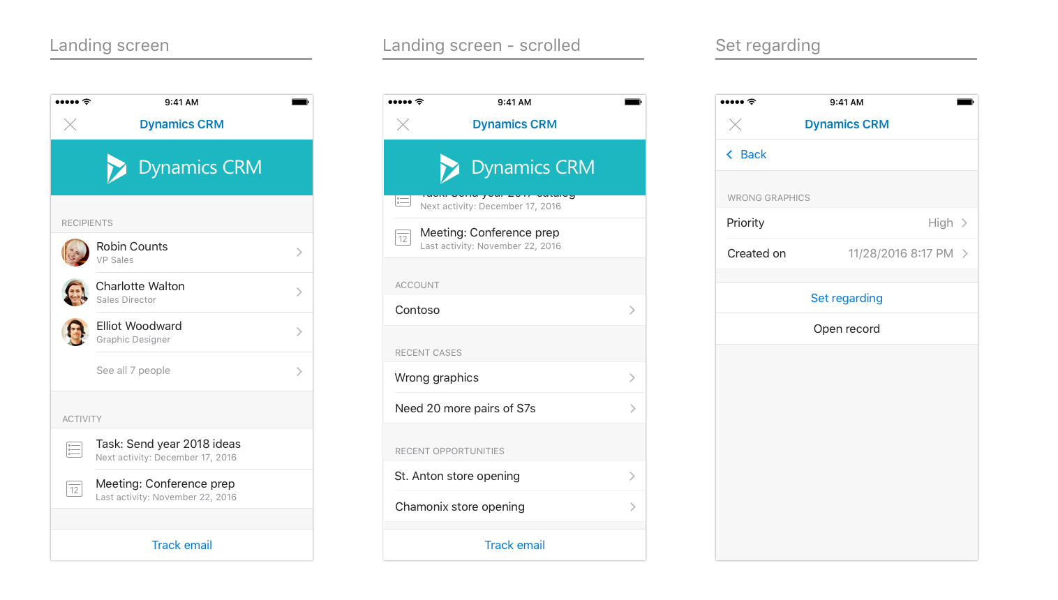 End-to-end design for the Dynamics CRM add-in on iOS.