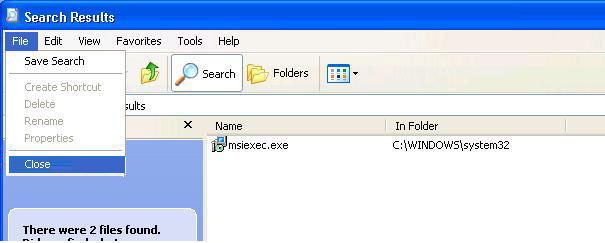 파일 메뉴에서 닫기를 선택하여 검색 결과 대화 상자를 닫습니다.
