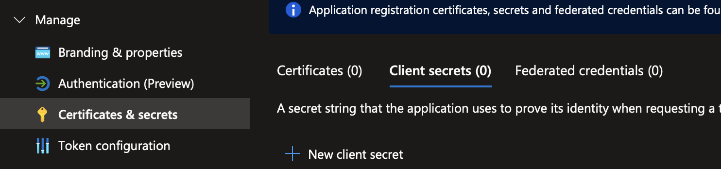 클라이언트 암호 추가 단추를 보여 주는 스크린샷