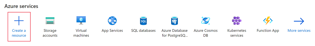 Azure Portal의 리소스 만들기 옵션을 보여 주는 스크린샷