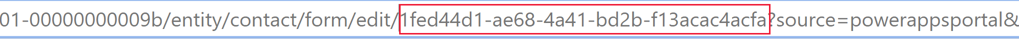 양식 ID는 최신 양식 디자이너의 양식을 열 때 브라우저 URL에서 찾을 수 있습니다.