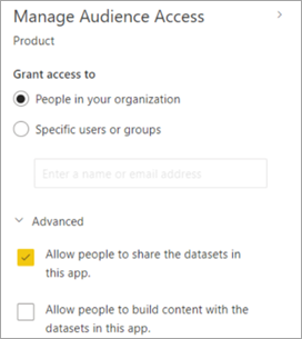 Screenshot of Advanced settings in Manage audience access pane.