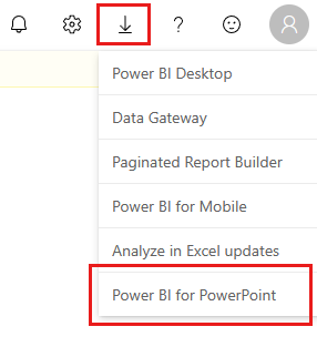 PowerPoint용 Power BI 추가 기능 다운로드 옵션의 스크린샷.