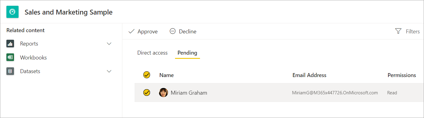 Screenshot of pending access requests.