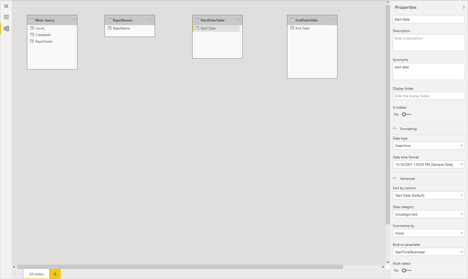 필드를 매개 변수에 바인딩하는 방법을 보여 주는 스크린샷