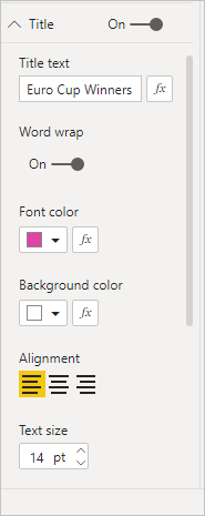 Screenshot shows the Title option, where you can change font color, size, and family.