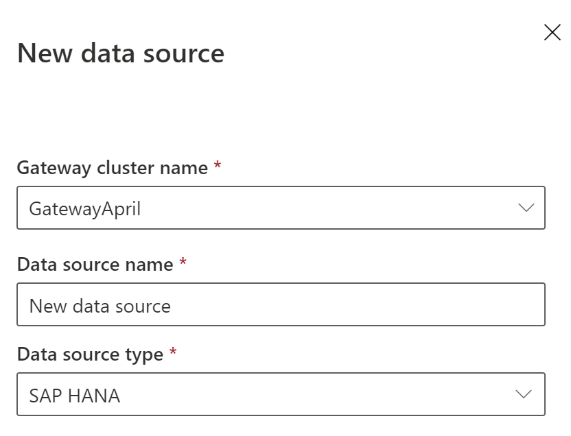  Screenshot of Add the SAP HANA data source.