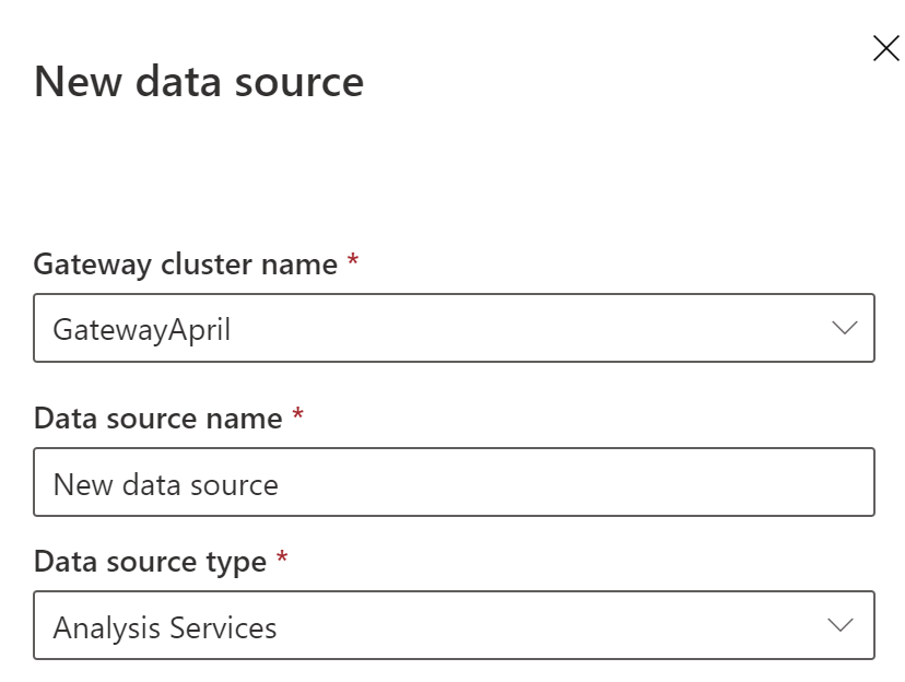  Screenshot of adding the Analysis Services data type.