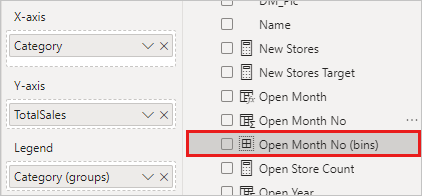 Open Month No bins 옵션을 강조 표시하는 필드 창의 스크린샷.