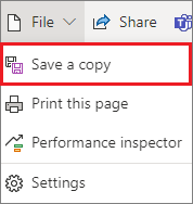 Screenshot showing Save a copy in the File menu.