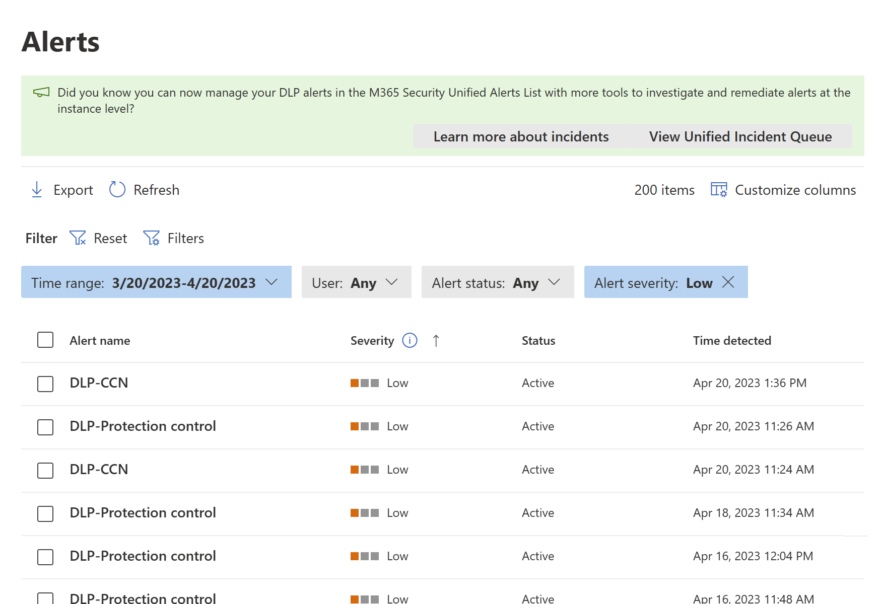 Screenshot of Alerts tab in the compliance portal.