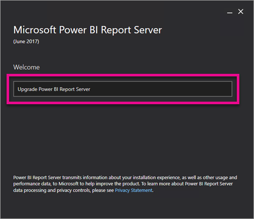 Power BI Report Server 업그레이드 옵션의 스크린샷.
