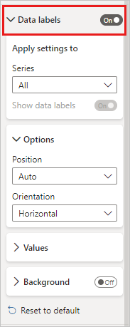 Screenshot that shows formatting options for data labels in Power BI.