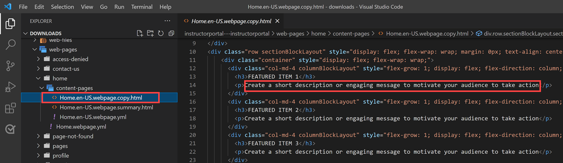 변경을 위해 강조 표시된 텍스트가 있는 Visual Studio Code입니다.