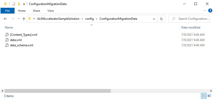 ConfigurationMigrationData 디렉터리에 압축이 풀린 구성 마이그레이션 데이터의 스크린샷.