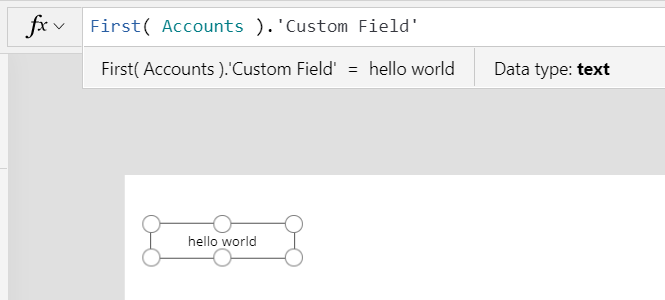 표시 이름 'Custom Field'를 필드 이름으로 사용한 Studio 수식 표시줄.