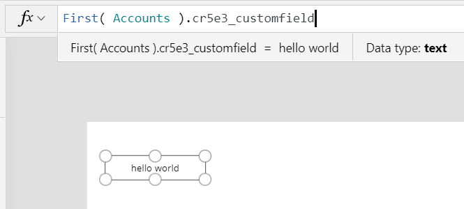 논리 이름 cr5e3_customfield를 필드 이름으로 사용한 Studio 수식 표시줄.
