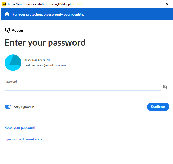 Adobe Analytics 암호 프롬프트의 스크린샷.