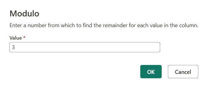 값이 3으로 설정된 Modulo 대화 상자의 스크린샷