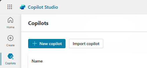 새 Copilot 옵션이 포함된 Copilots 페이지의 스크린샷.