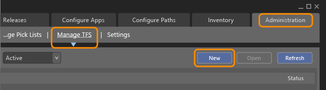 Opening the TFS management page in Release Management client